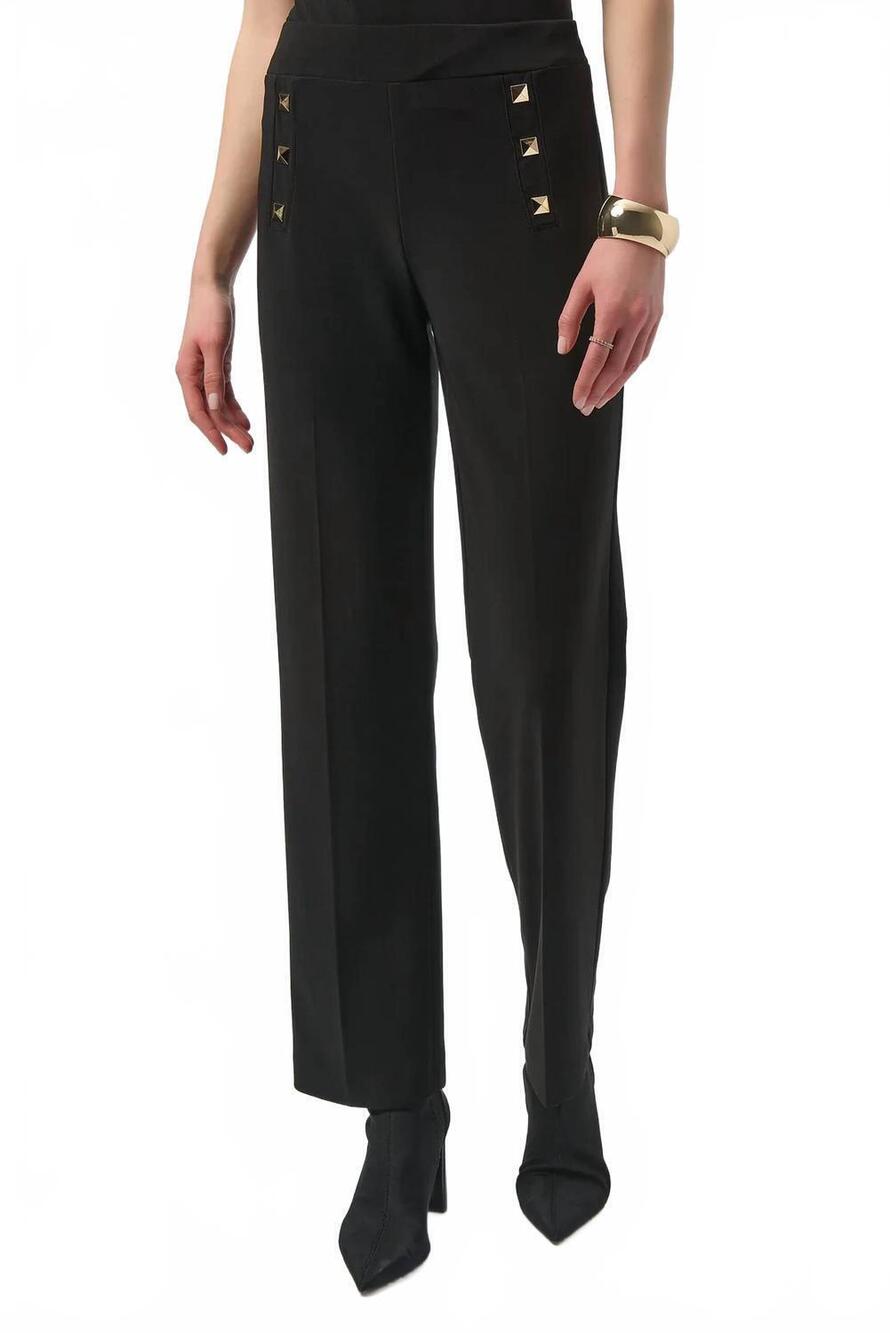 NEW JOSEPH RIBKOFF rivet details pull on straight pants in black